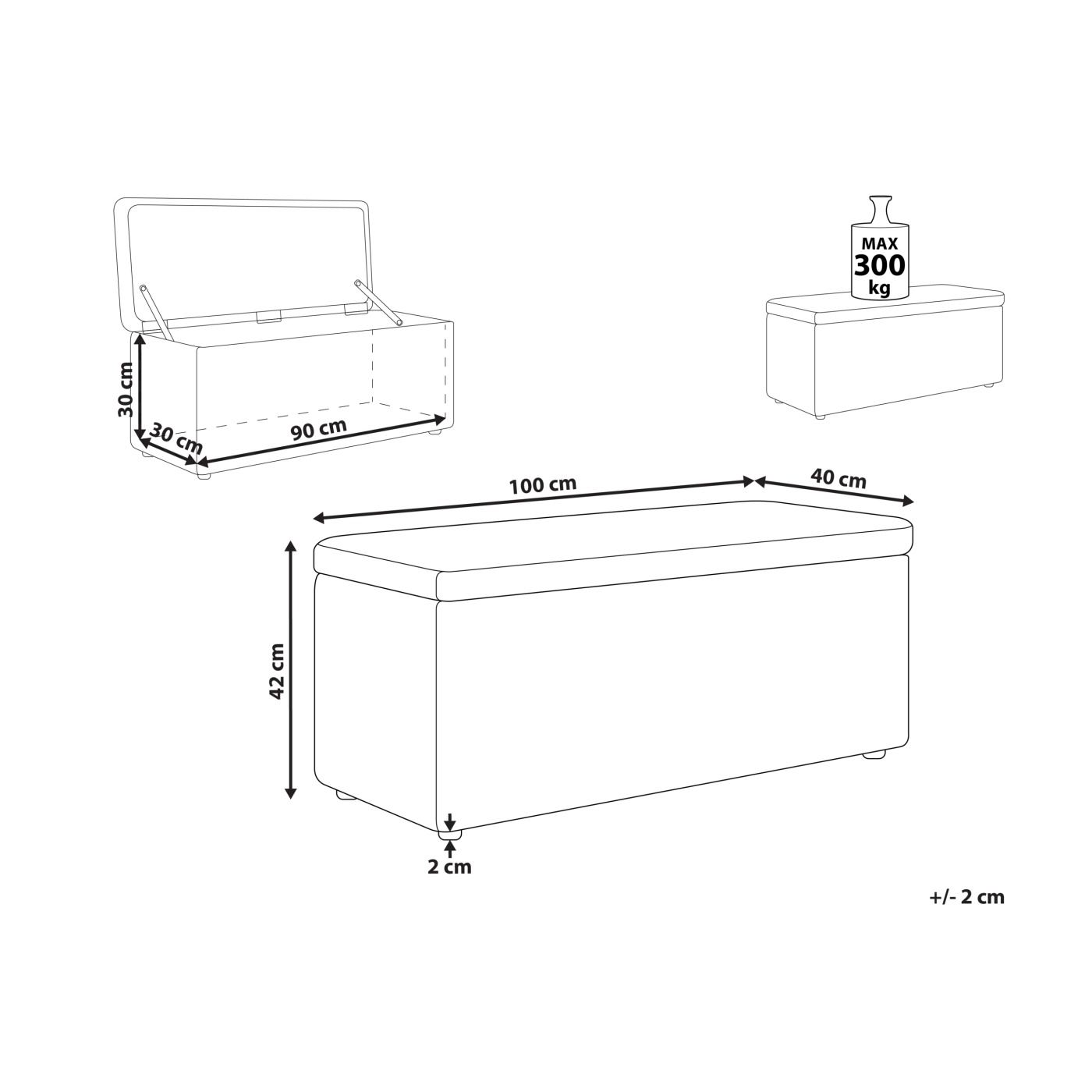 Ottomán tárolórekesszel OREM 100 cm 40 cm Fekete - 3