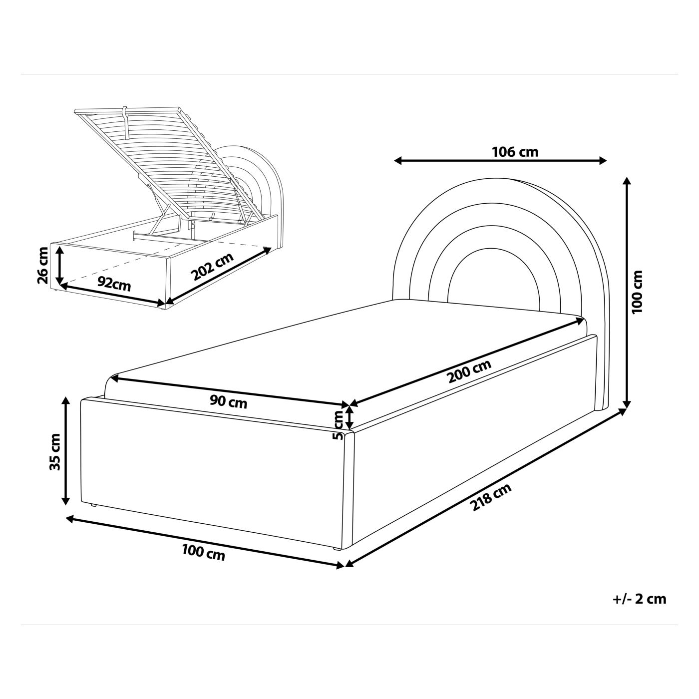 Gyerekágy tárolóval Bársony ANET 90 x 200 cm Bézs - 3