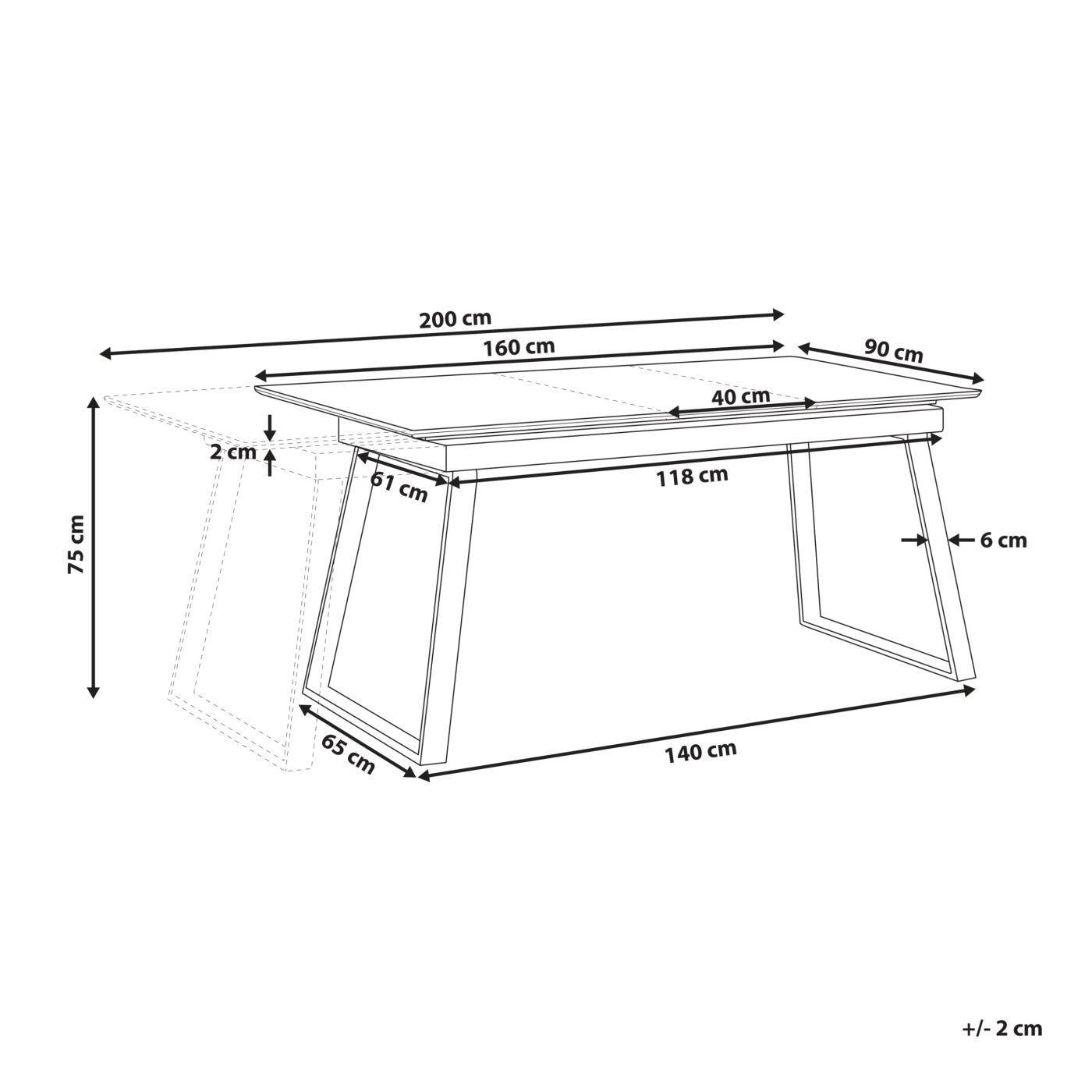Kihúzható étkezőasztal KALUNA Fehér 90 cm 160/200 cm - 3