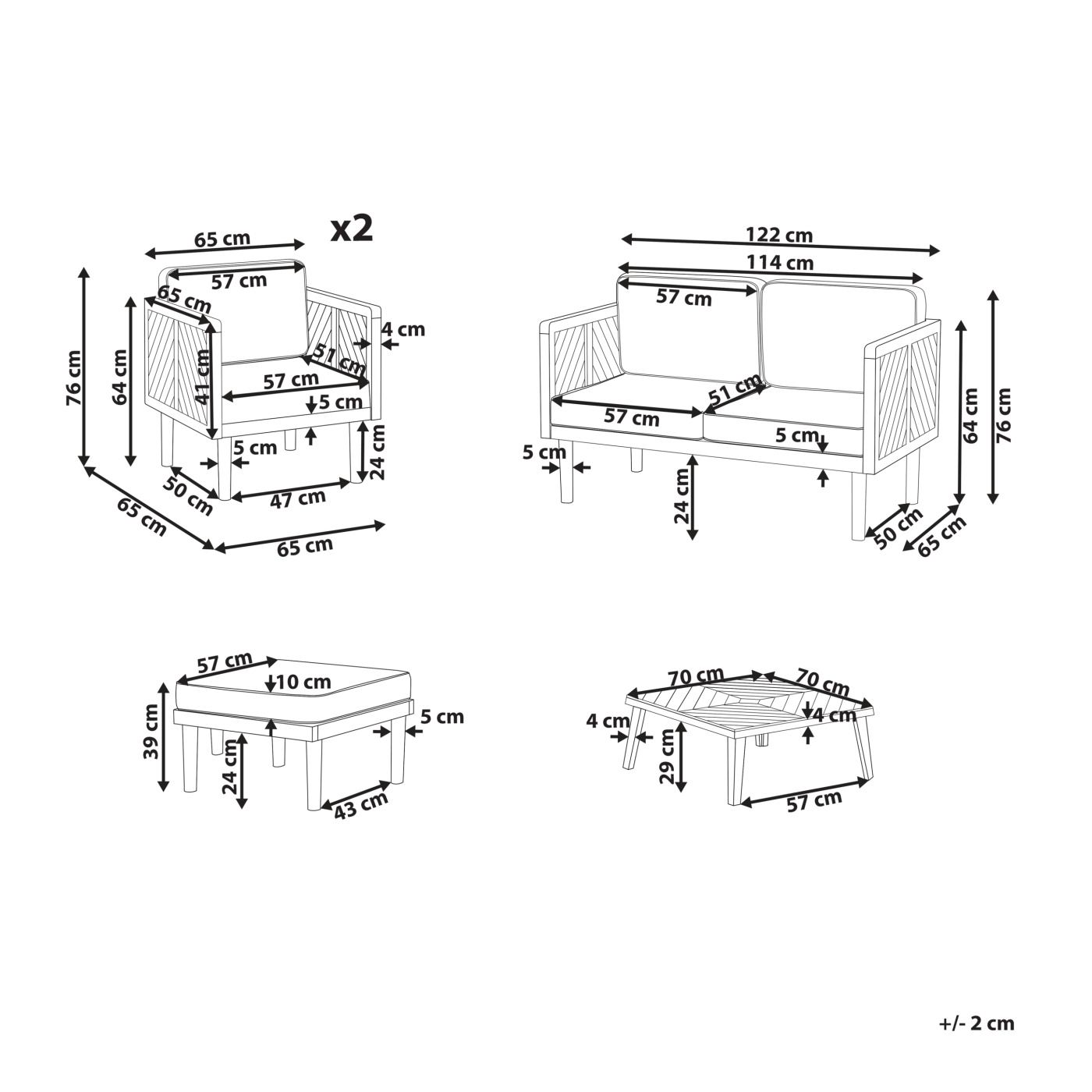 Kerti ülőgarnitúra asztallal és ottománnal 4 személyes BARATTI Akácfa Barna - 3