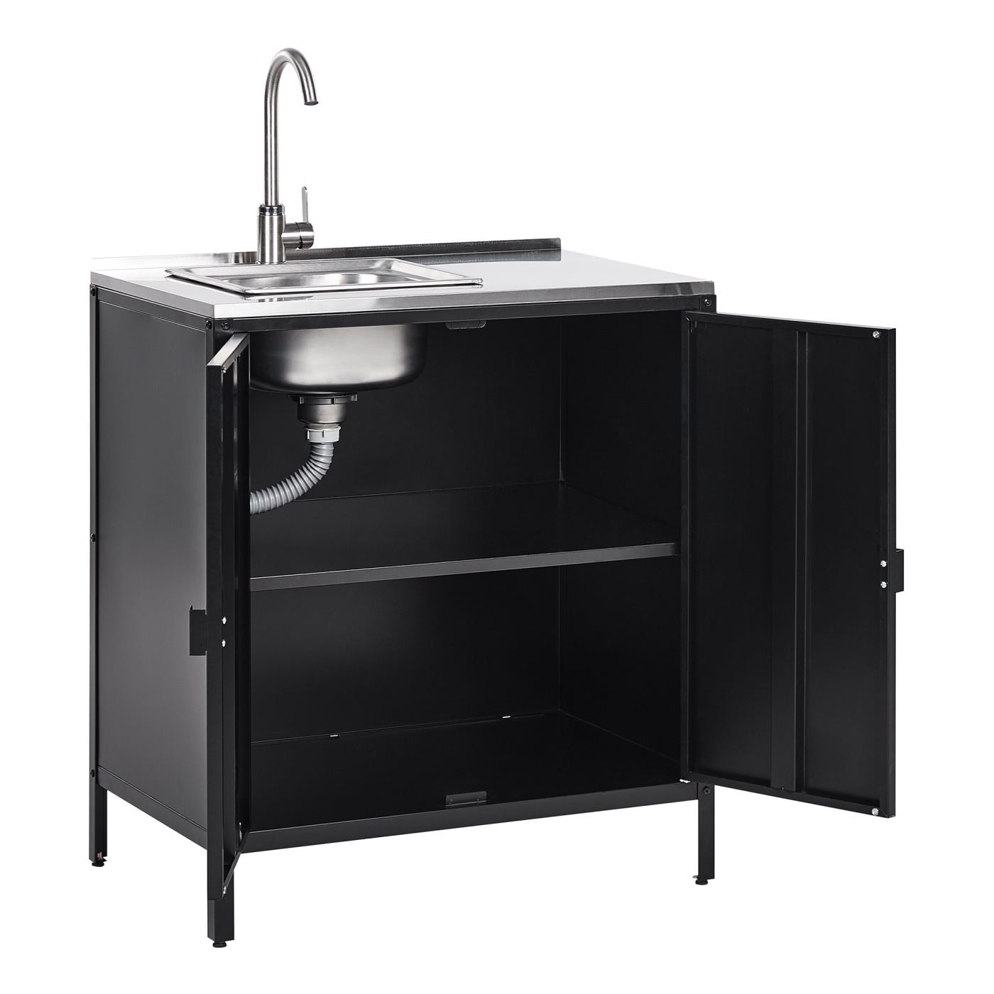 Háromdarabos kültéri konyhaszett mosogatóval VILAMA Fém Fekete - 5