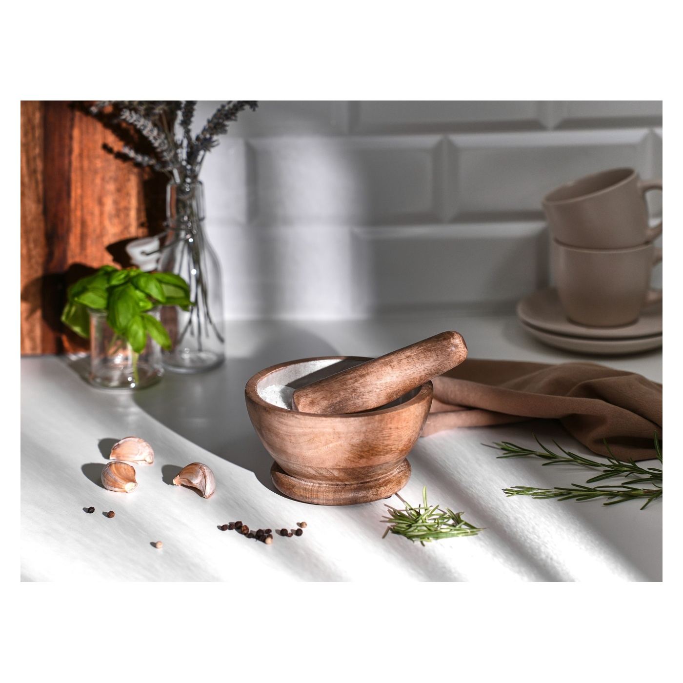 Mozsár és törő QENA Mangófa Barna/fehér - 1