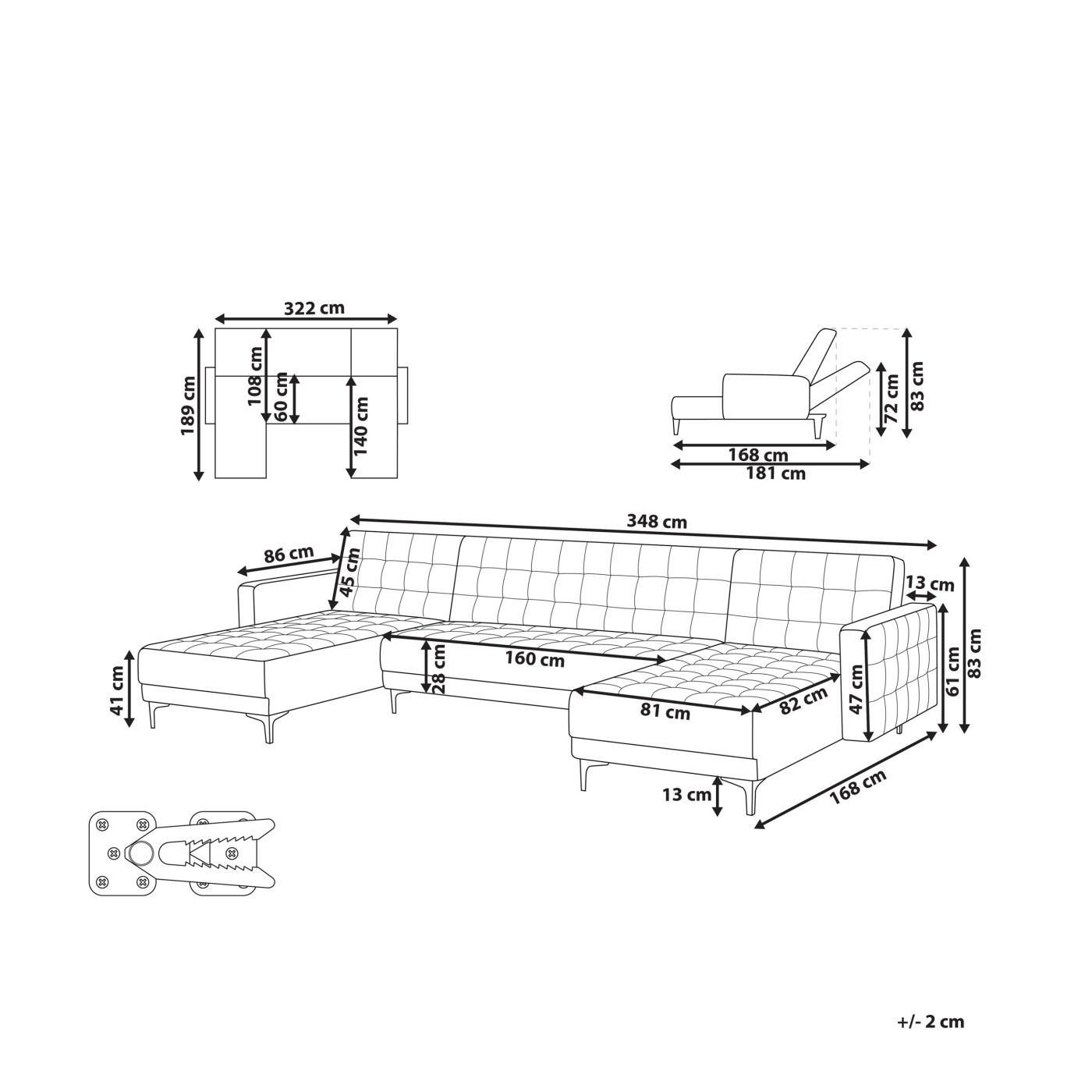 Moduláris U alakú kanapéágy 5 személyes ABERDEEN Bársony Kékeszöld - 3
