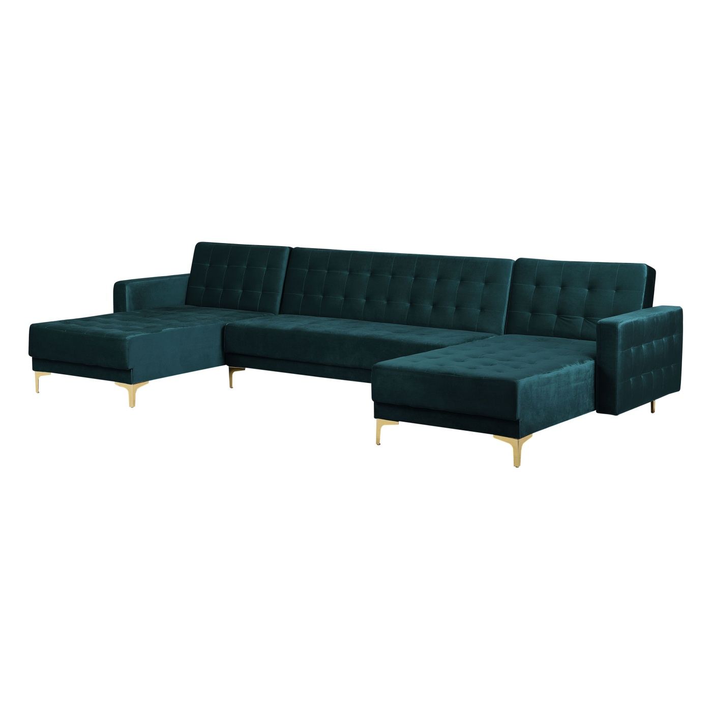 Moduláris U alakú kanapéágy 5 személyes ABERDEEN Bársony Kékeszöld - 4