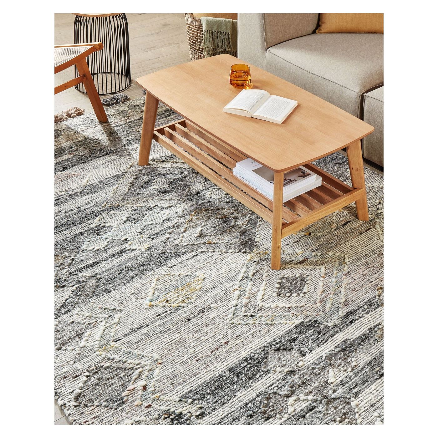 Szőnyeg ARATASHEN Szürke 160 x 230 cm Gyapjú Kilim - 1