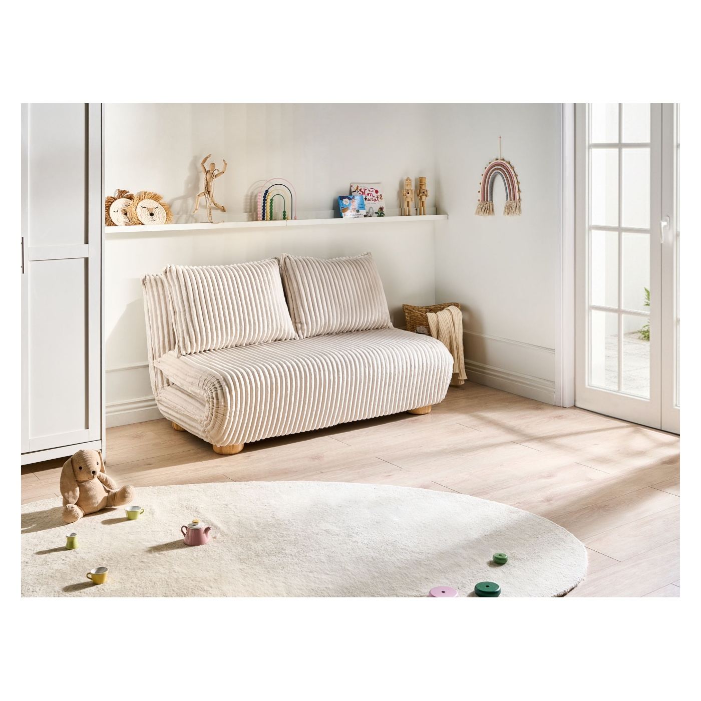 Kanapéágy 2 személyes ABISKO Kordbársony Törtfehér - 1