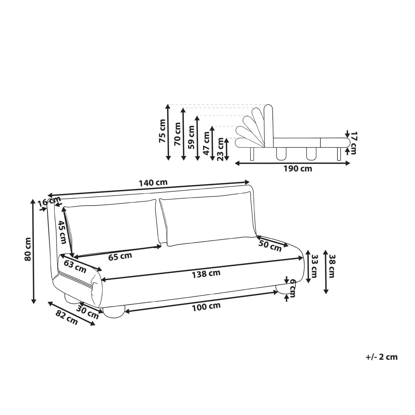 Kanapéágy 2 személyes ABISKO Kordbársony Törtfehér - 3
