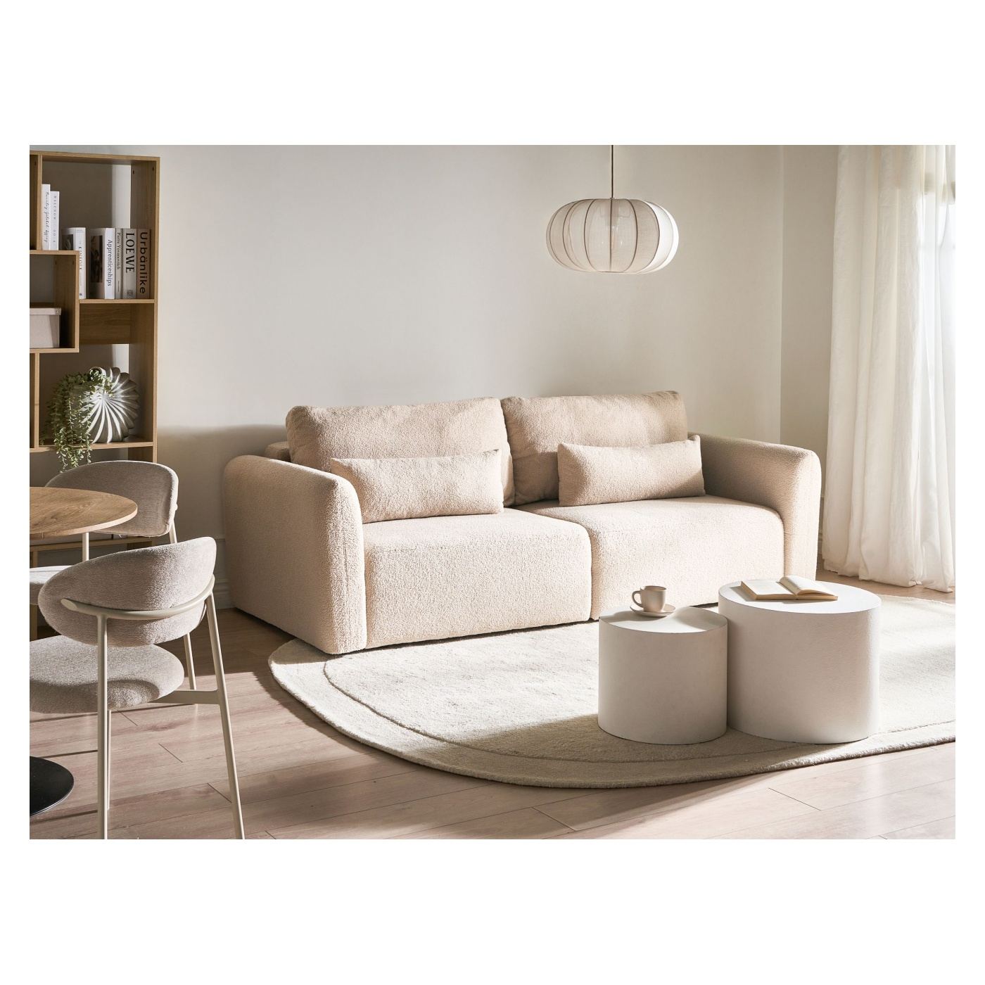 Kanapéágy 3 személyes VAXHOLM Buklé Világosbézs Ágyneműtartóval - 1