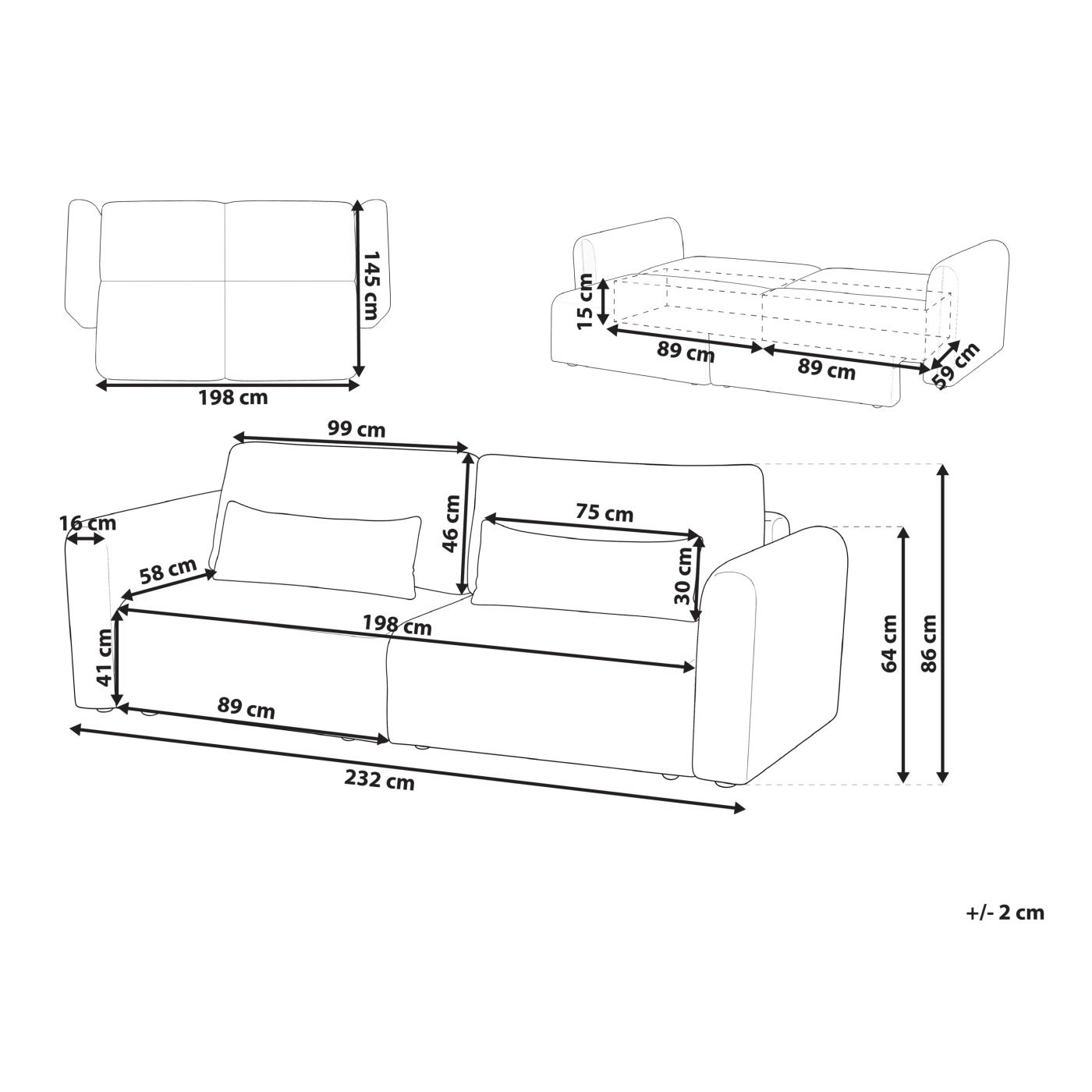 Kanapéágy 3 személyes VAXHOLM Buklé Világosbézs Ágyneműtartóval - 3