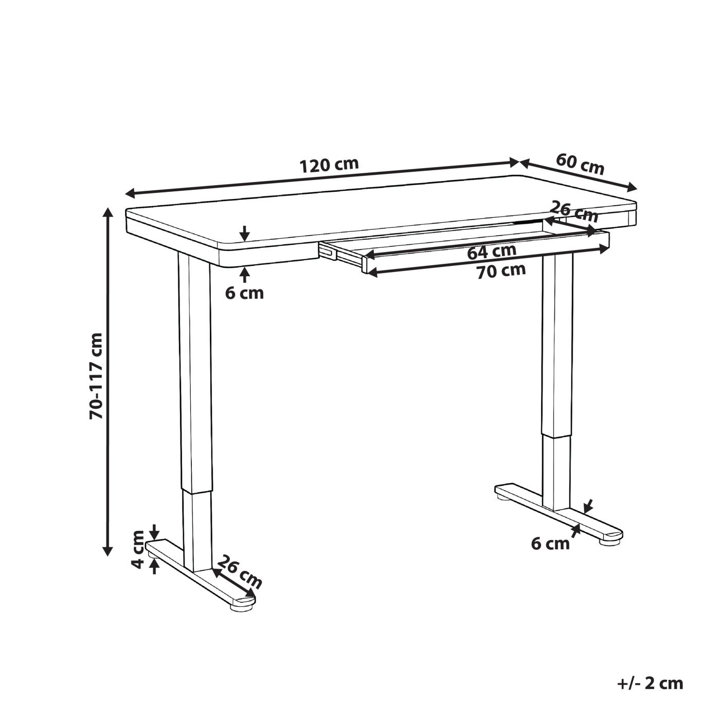 Elektromosan állítható asztal PENLY Fekete/világosbarna 120 cm 60 cm USB porttal - 3