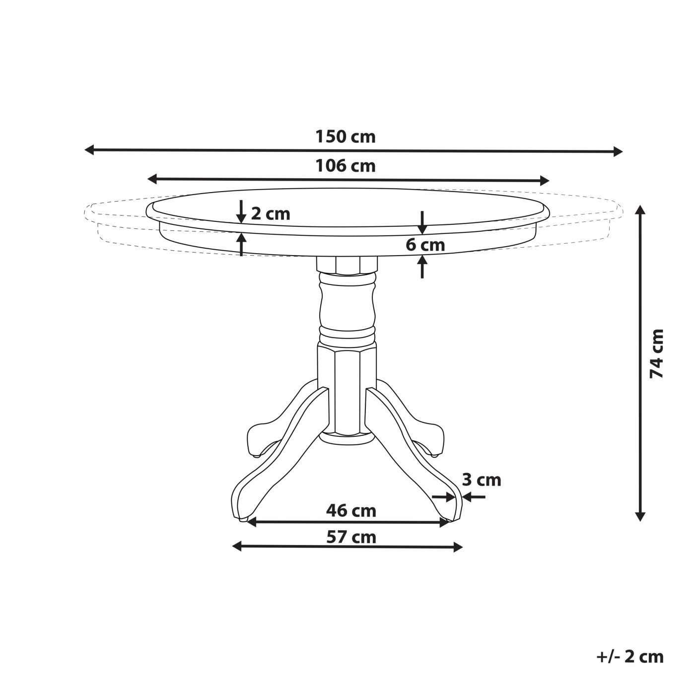 Kihúzható étkezőasztal AKRON Fekete 106 cm 106/150 cm - 3