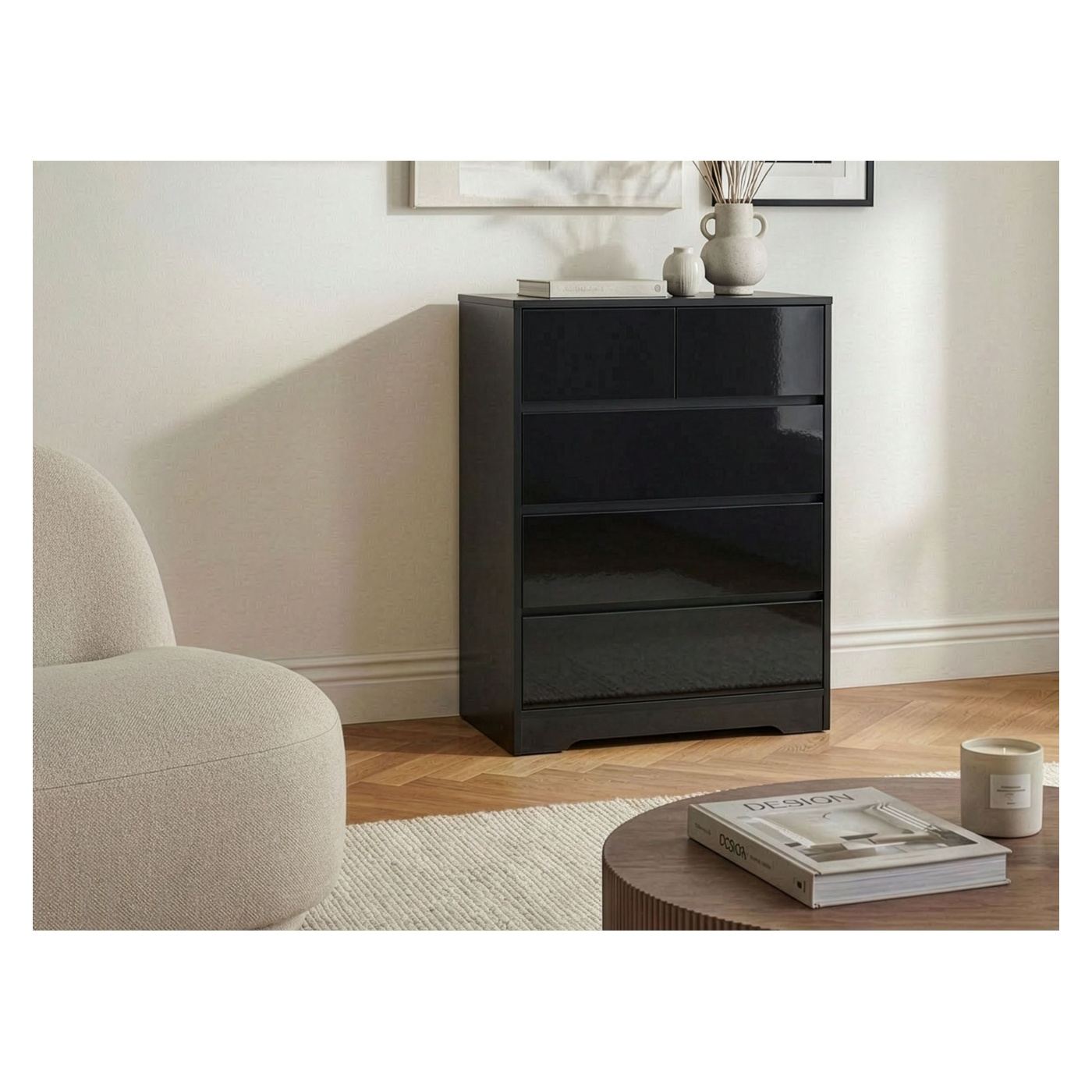 Ötfiókos komód ALBERTA Fekete - 1