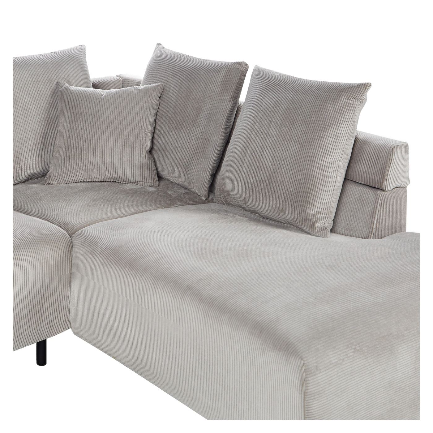 Sarokkanapé 4 személyes LUNNER Kordbársony Világosszürke Bal oldali - 7