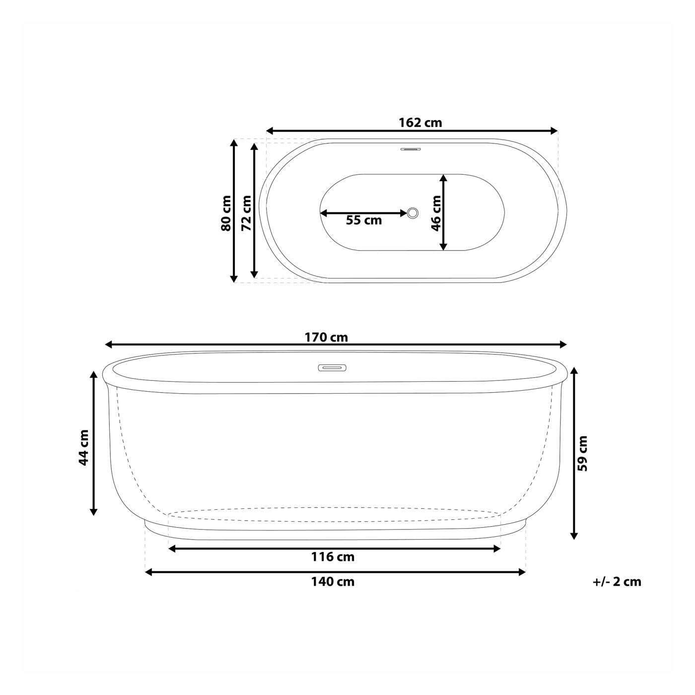 Szabadon álló fürdőkád PINEL 170 x 80 cm Fehér - 5
