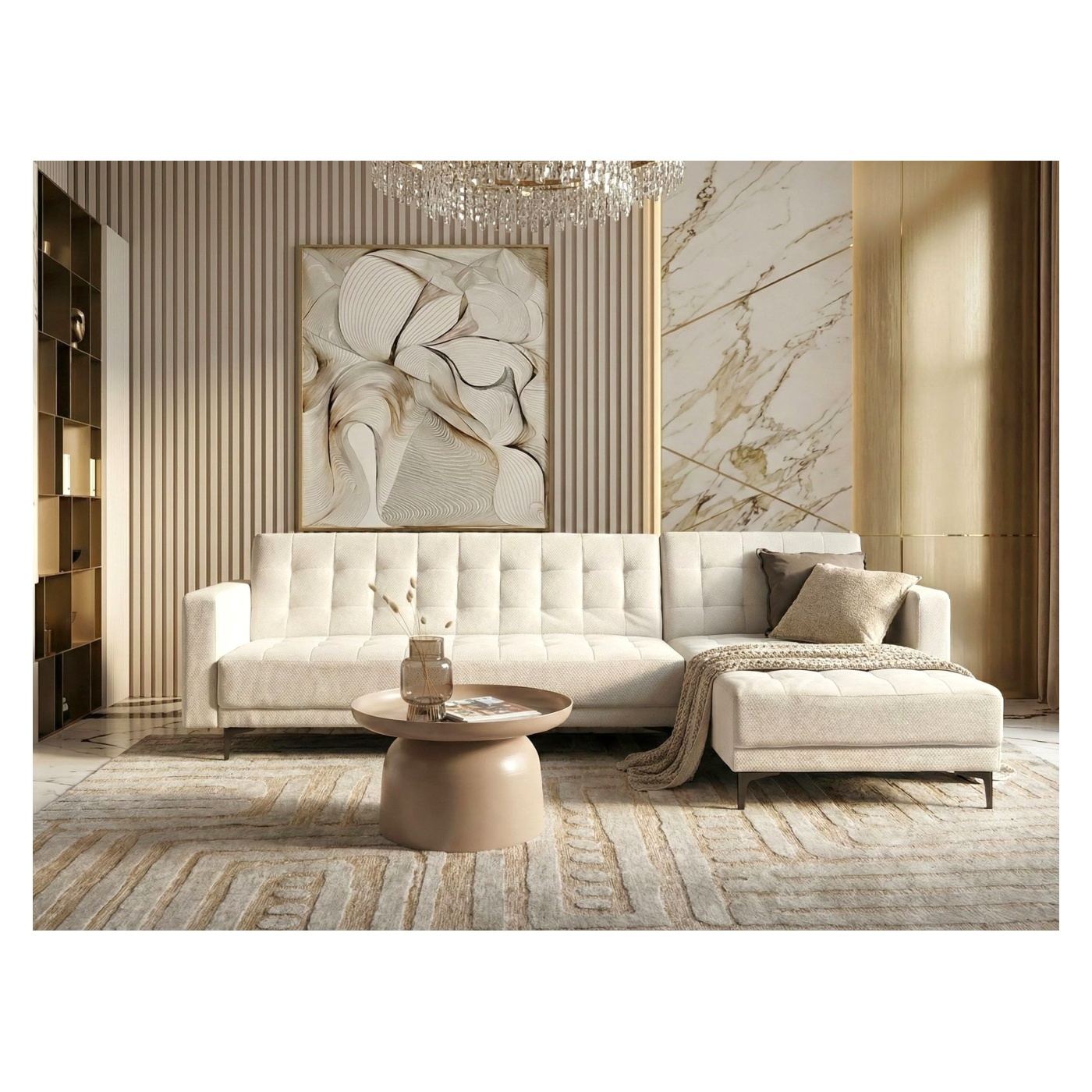 Moduláris sarok kanapéágy 4 személyes ABERDEEN Törtfehér Bal oldali - 1