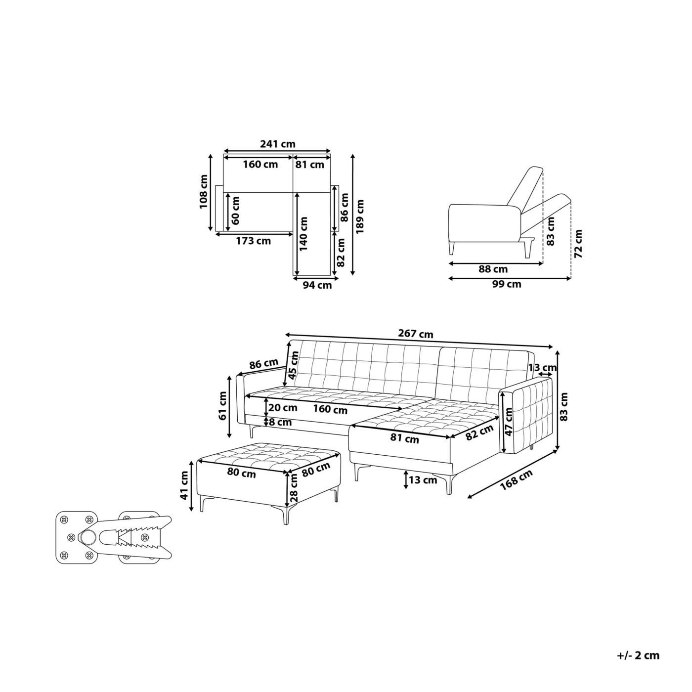 Moduláris sarok kanapéágy 4 személyes ABERDEEN Törtfehér Bal oldali - 3
