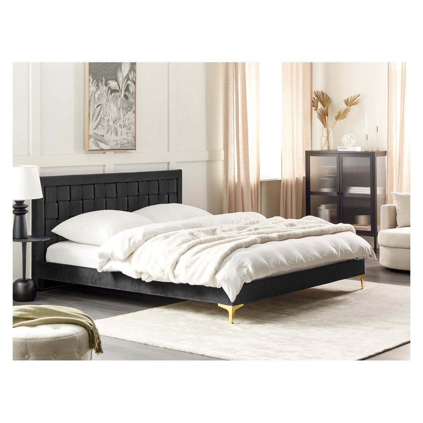 Ágy Bársony LIMOUX 180 x 200 cm Fekete - 1