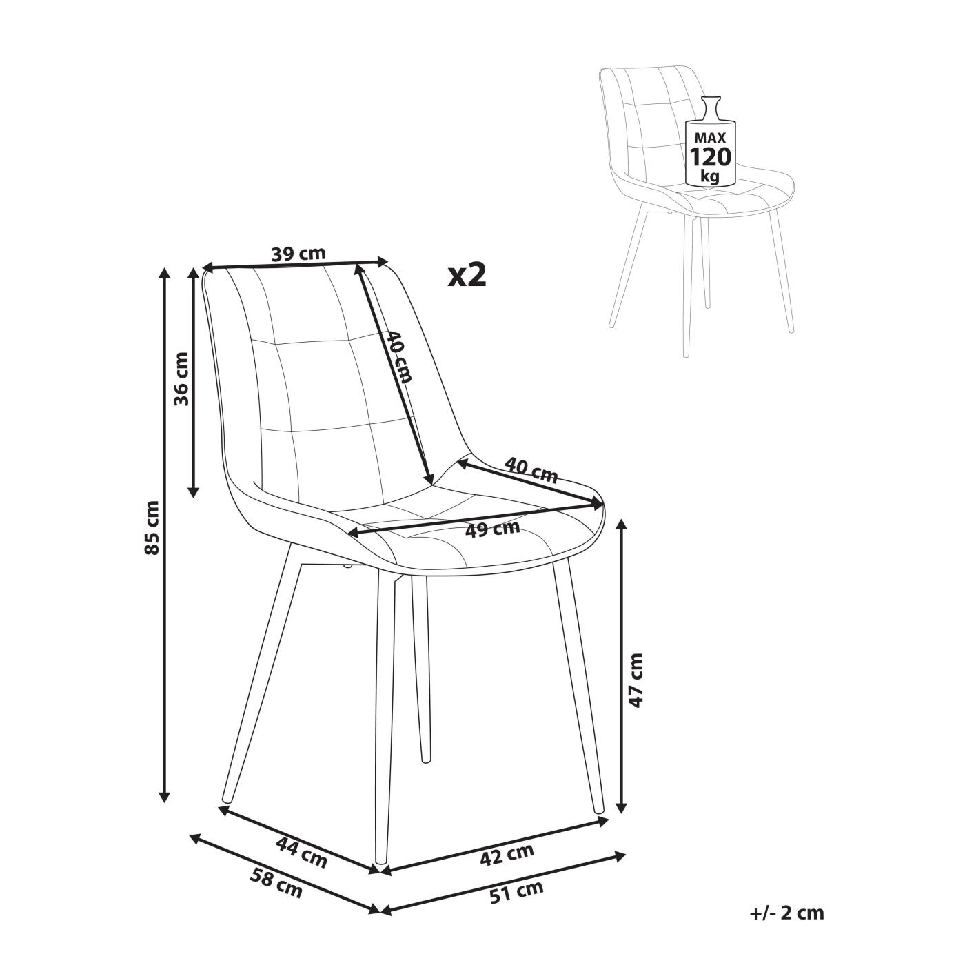 Étkezőszék kétdarabos szettben MELROSE Bársony Tópszín - 3