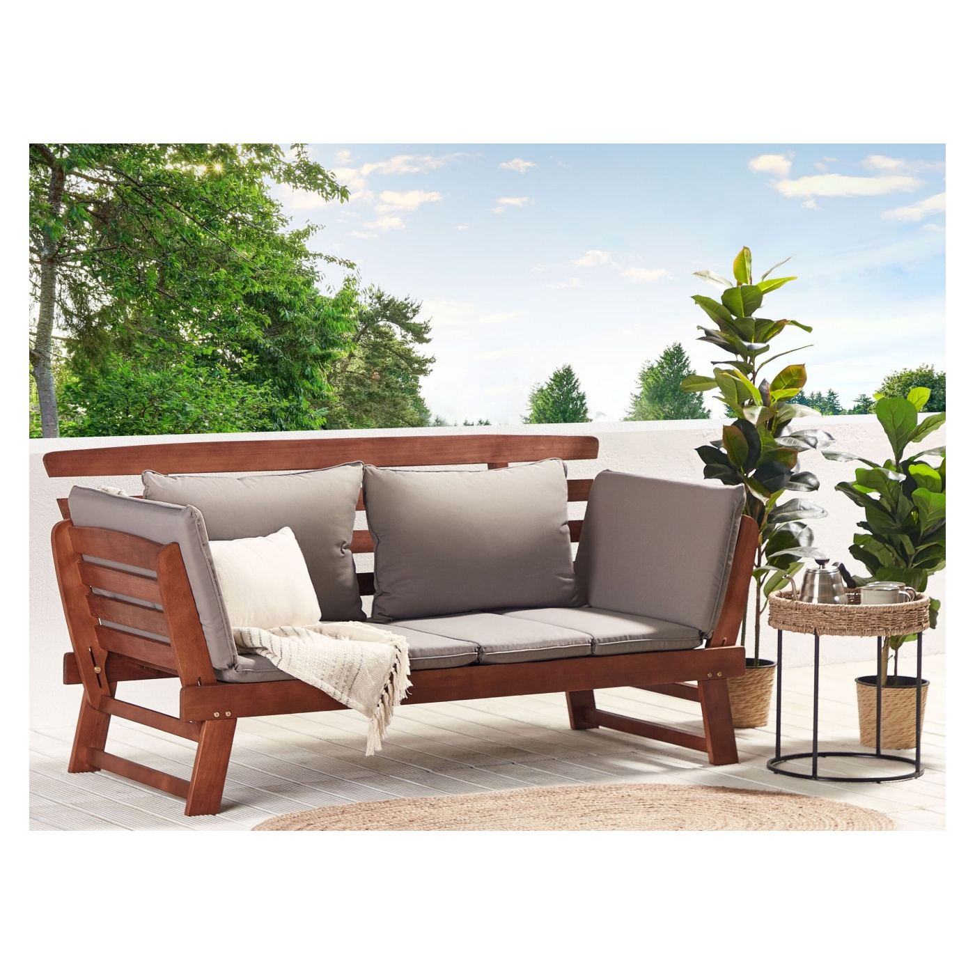 Kerti pad ülőpárnával PORTICI 210 cm Eukaliptusz fa Sötétbarna/tópszínű - 1