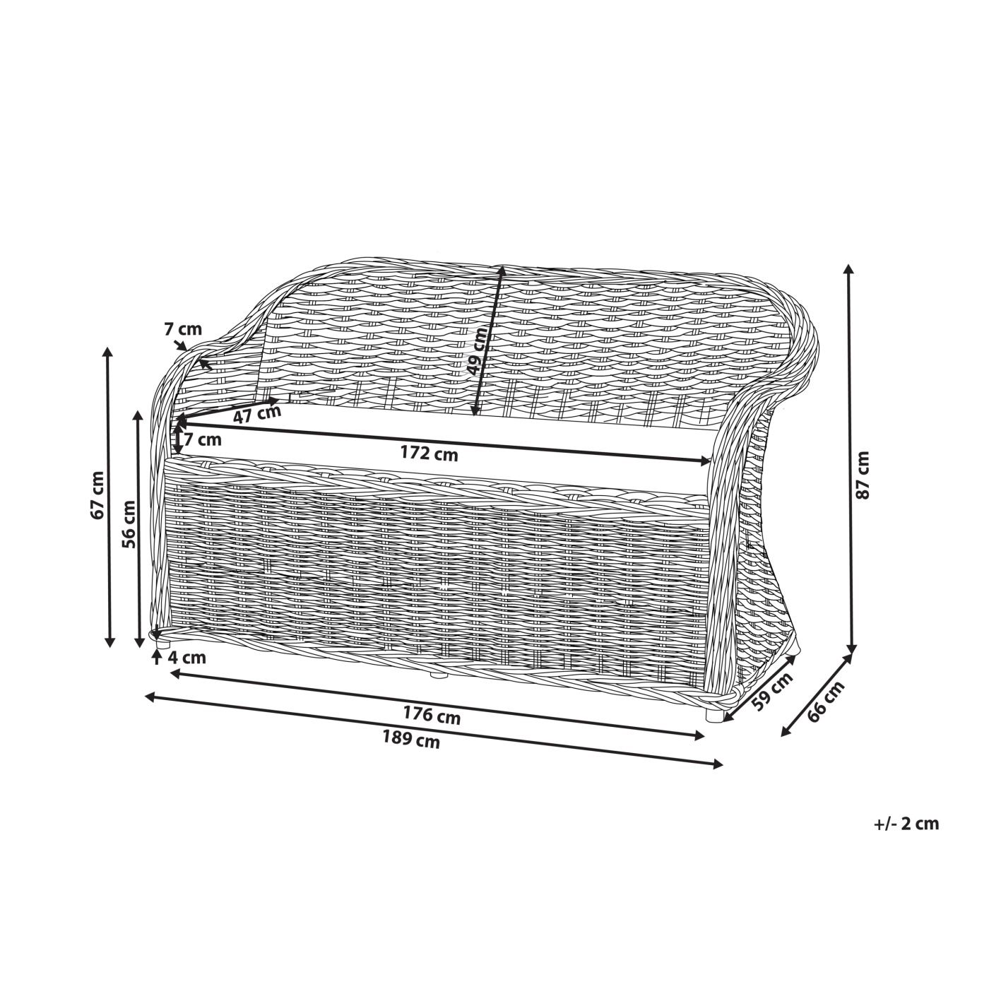 Kerti pad ülőpárnával SUSUA 189 cm Rattan Természetes - 3