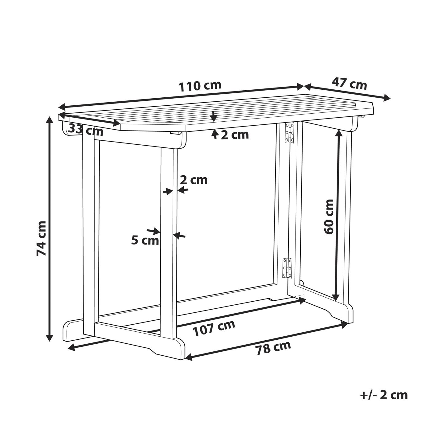 Erkély asztal TREIA 110 cm 47 cm Akácfa Barna - 3