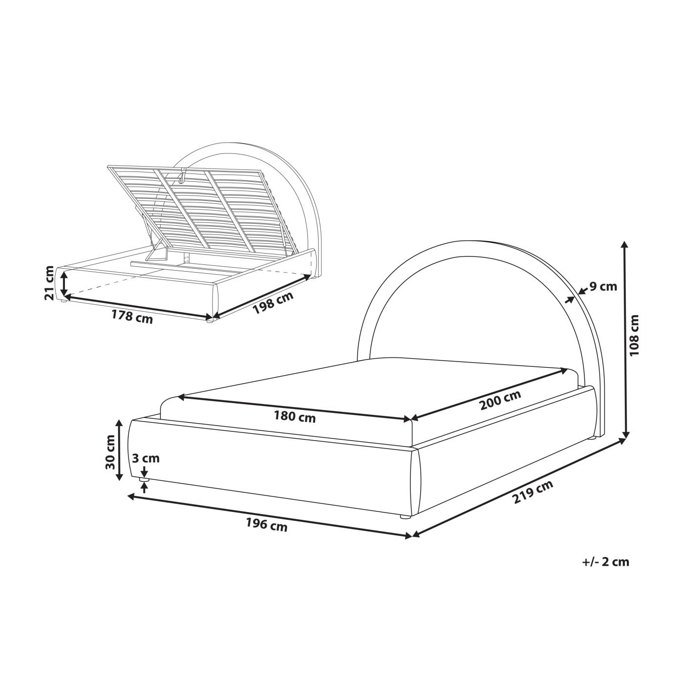 Ágyneműtartós ágy MOUZON 180 x 200 cm Világosbézs - 1