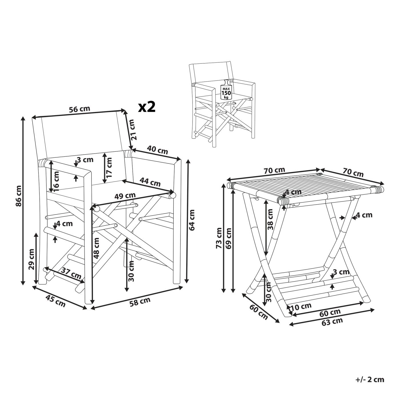 Bisztrószett Összecsukható MOLISE Bambusz Barna - 3
