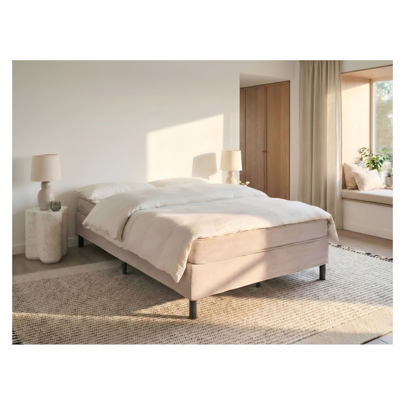 Fejtámla nélküli boxspring ágy COUNTESS 140 x 200 cm Bézs - 1