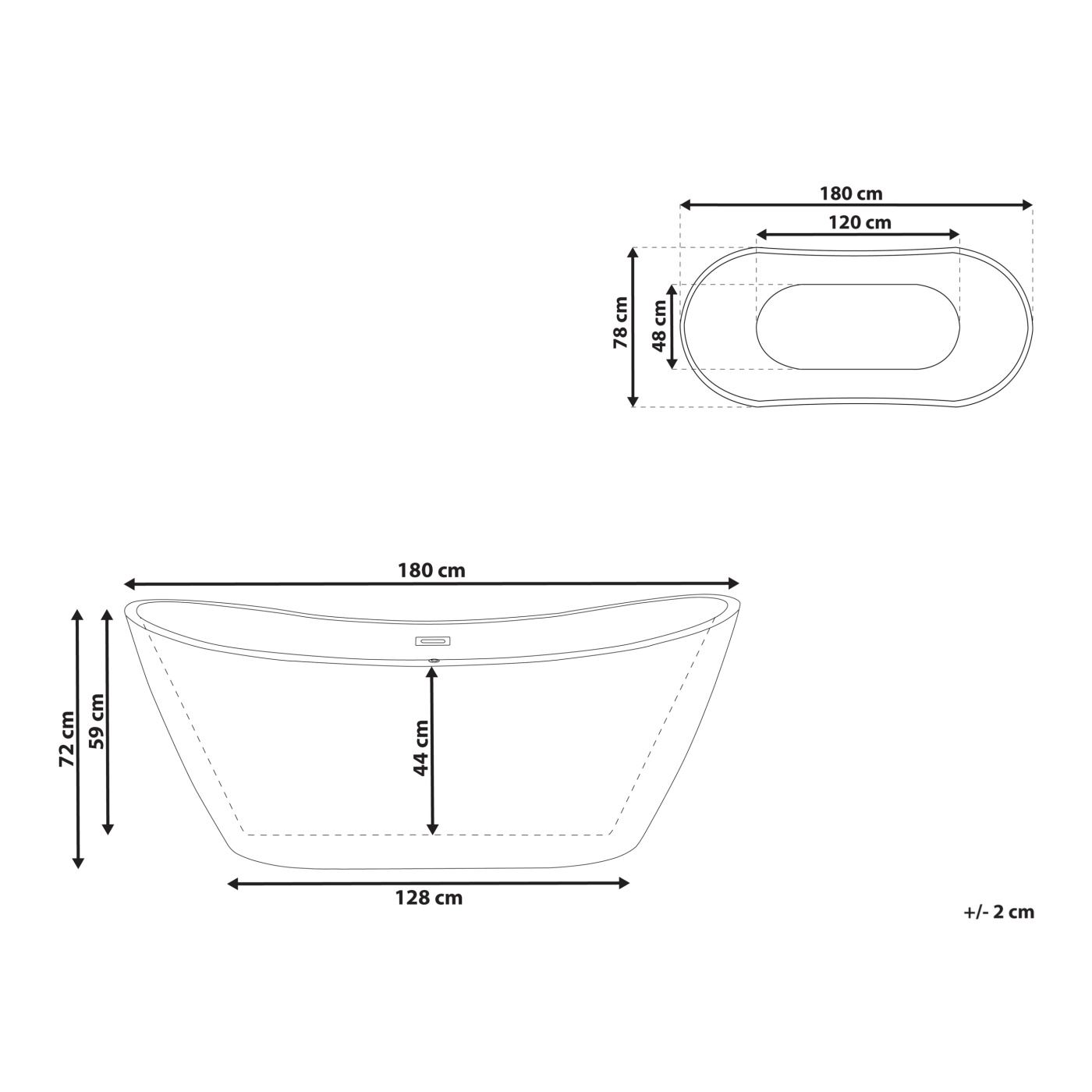 Szabadon álló fürdőkád ANTIGUA 180 x 78 cm Fehér - 3