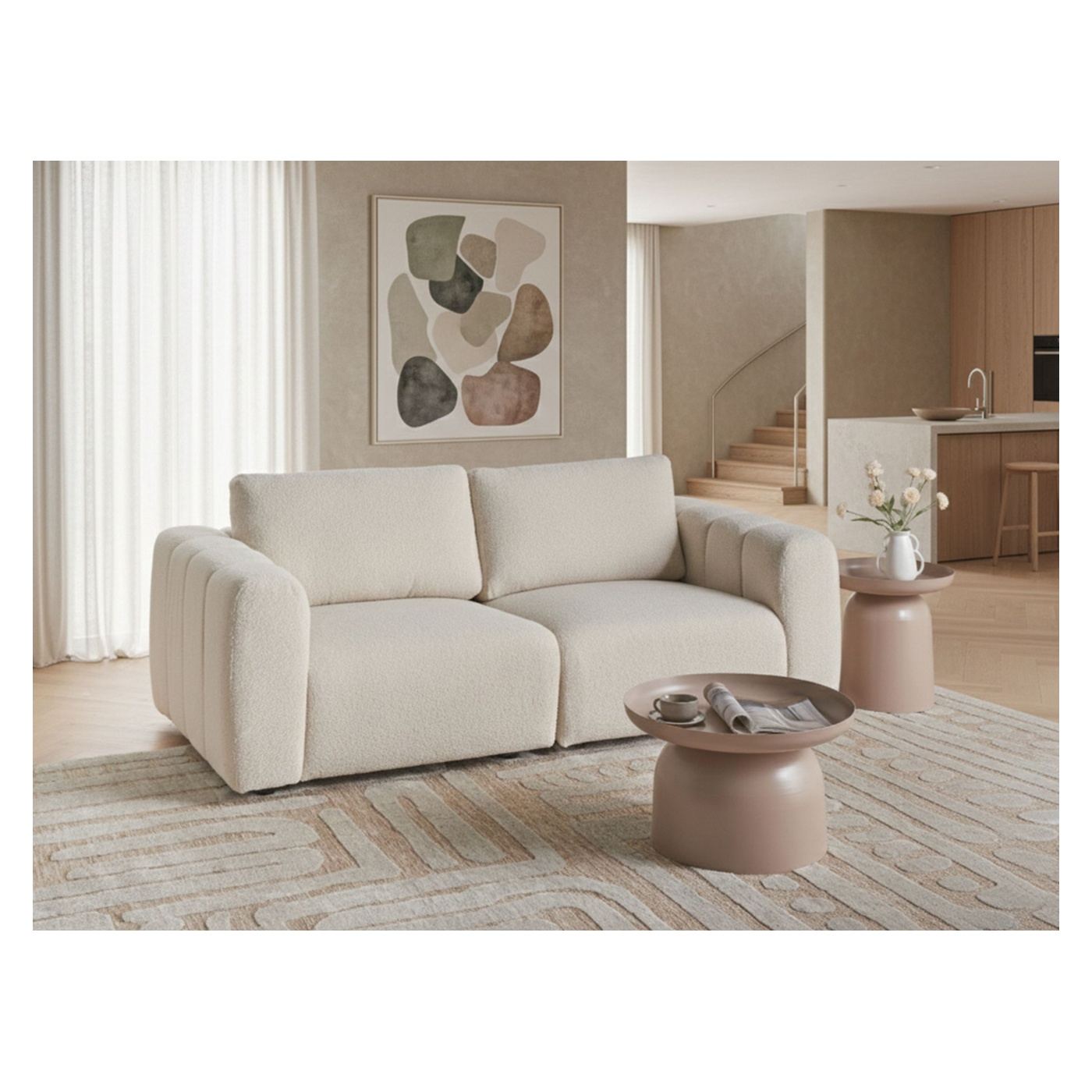 Moduláris kanapé 2 személyes KIVVIK Buklé Törtfehér - 1