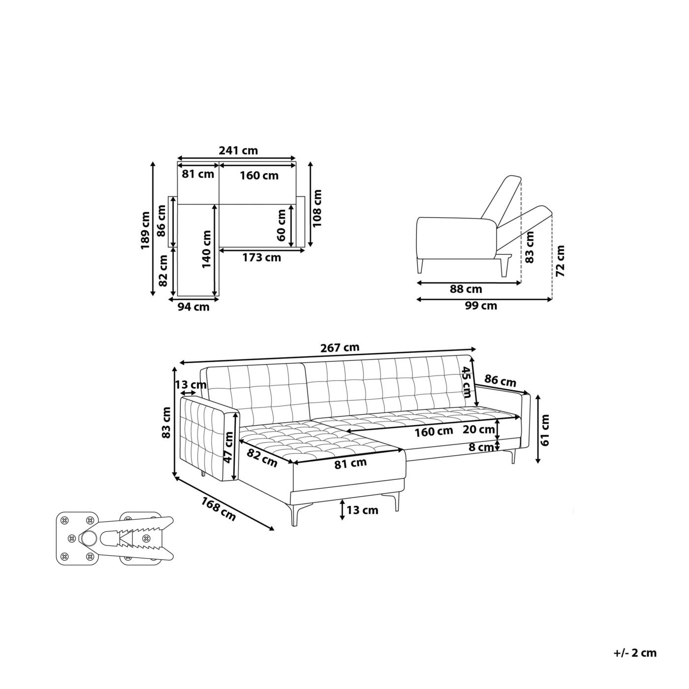 Moduláris sarok kanapéágy 4 személyes ABERDEEN Bársony Kékeszöld Jobb oldali - 3