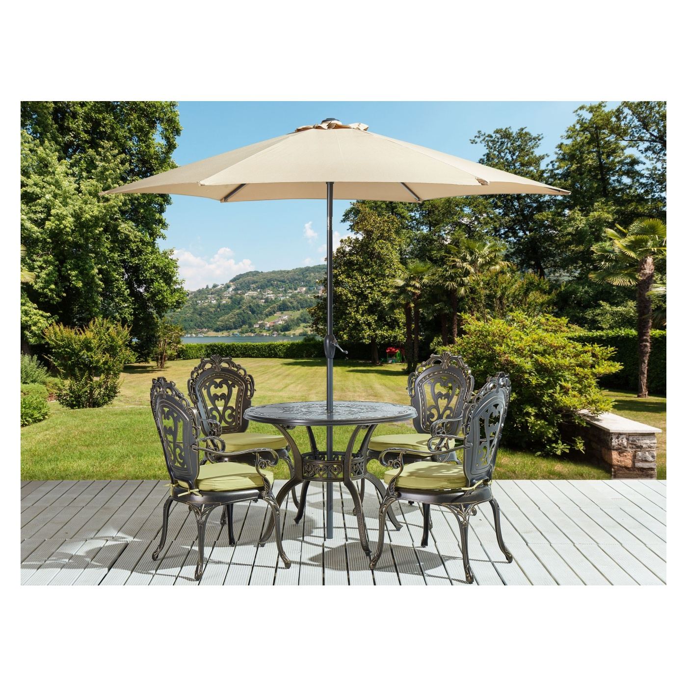 Kerti étkezőgarnitúra 4 személyes SAPRI napernyővel (16 opció) Fém Sötétbarna - 1
