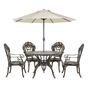 Kerti étkezőgarnitúra 4 személyes SAPRI napernyővel (16 opció) Fém Sötétbarna thumbnail 2
