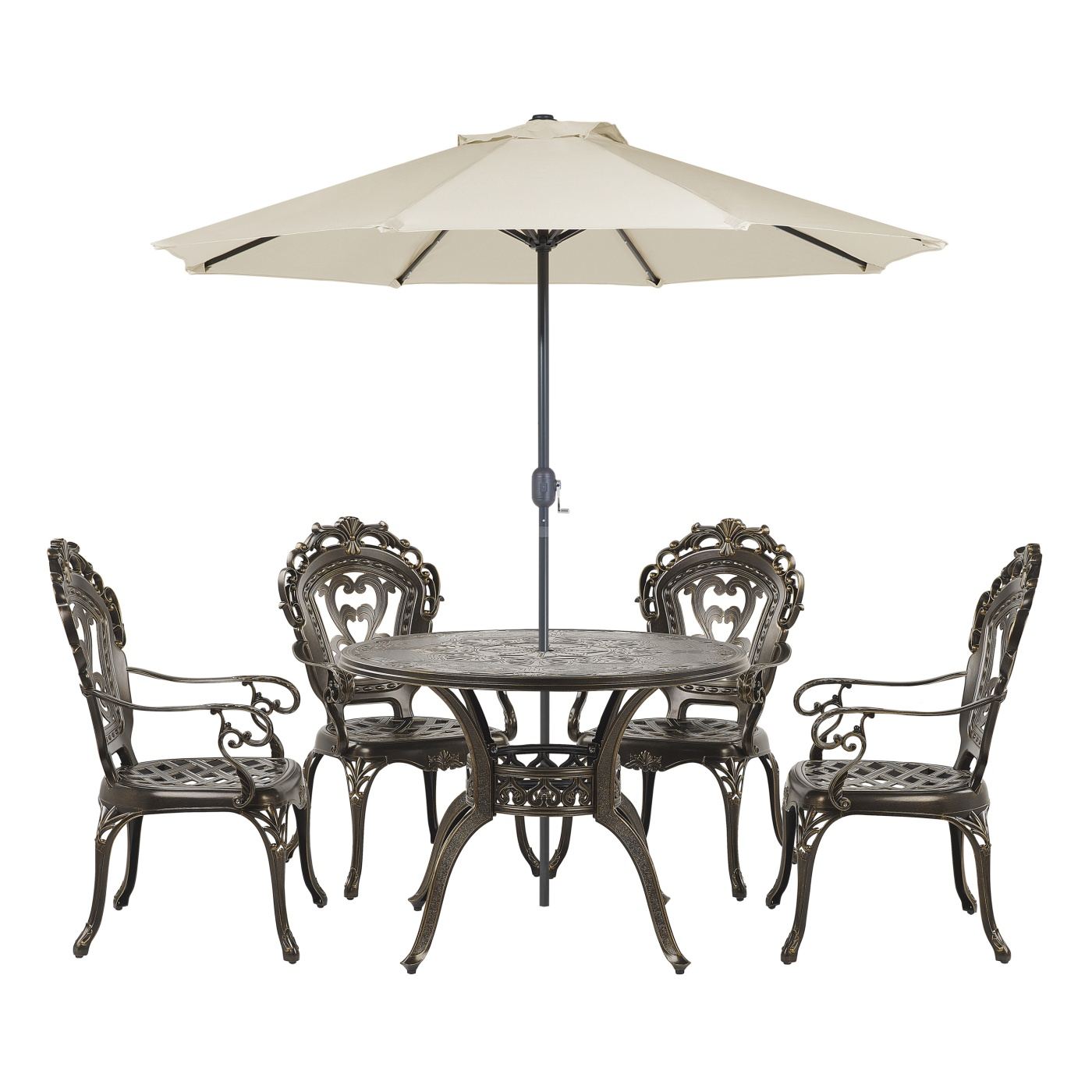 Kerti étkezőgarnitúra 4 személyes SAPRI napernyővel (16 opció) Fém Sötétbarna - 2