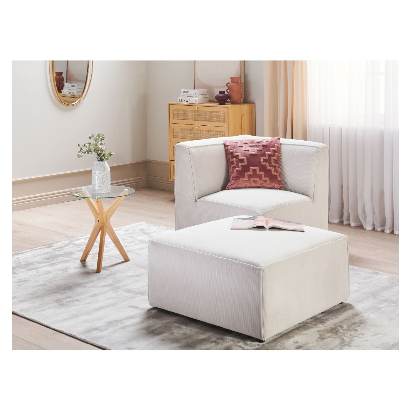 Ottomán LEMVIG Kordbársony Törtfehér - 1