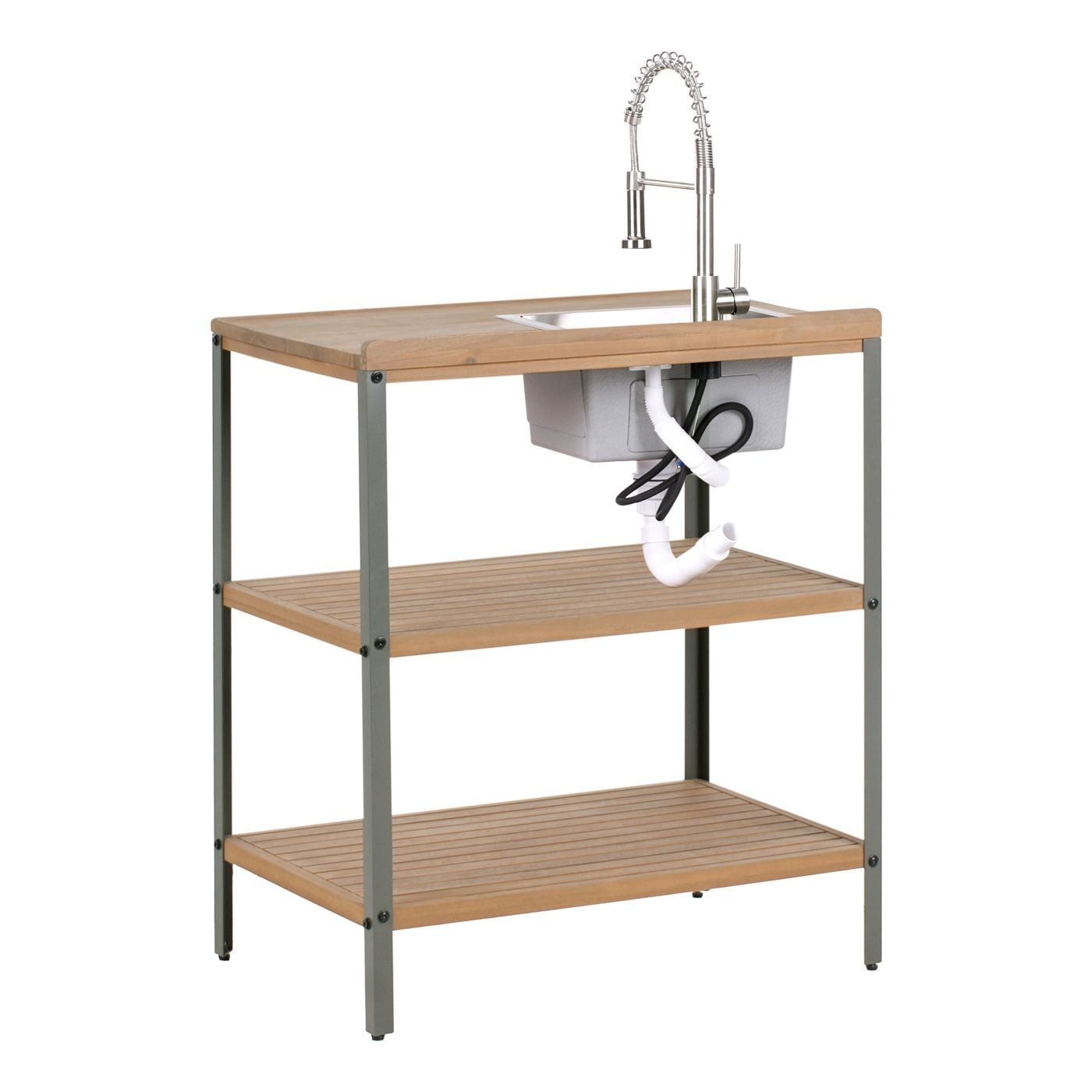 Kültéri konyhasziget mosogatóval IVREA Tanúsított akácfa Barna/ezüst - 5