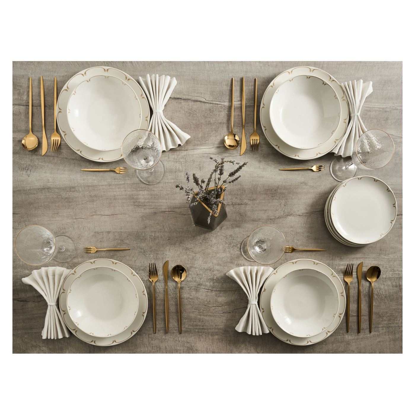 24 darabos étkészlet CHAROLI Porcelán Fehér/arany - 1