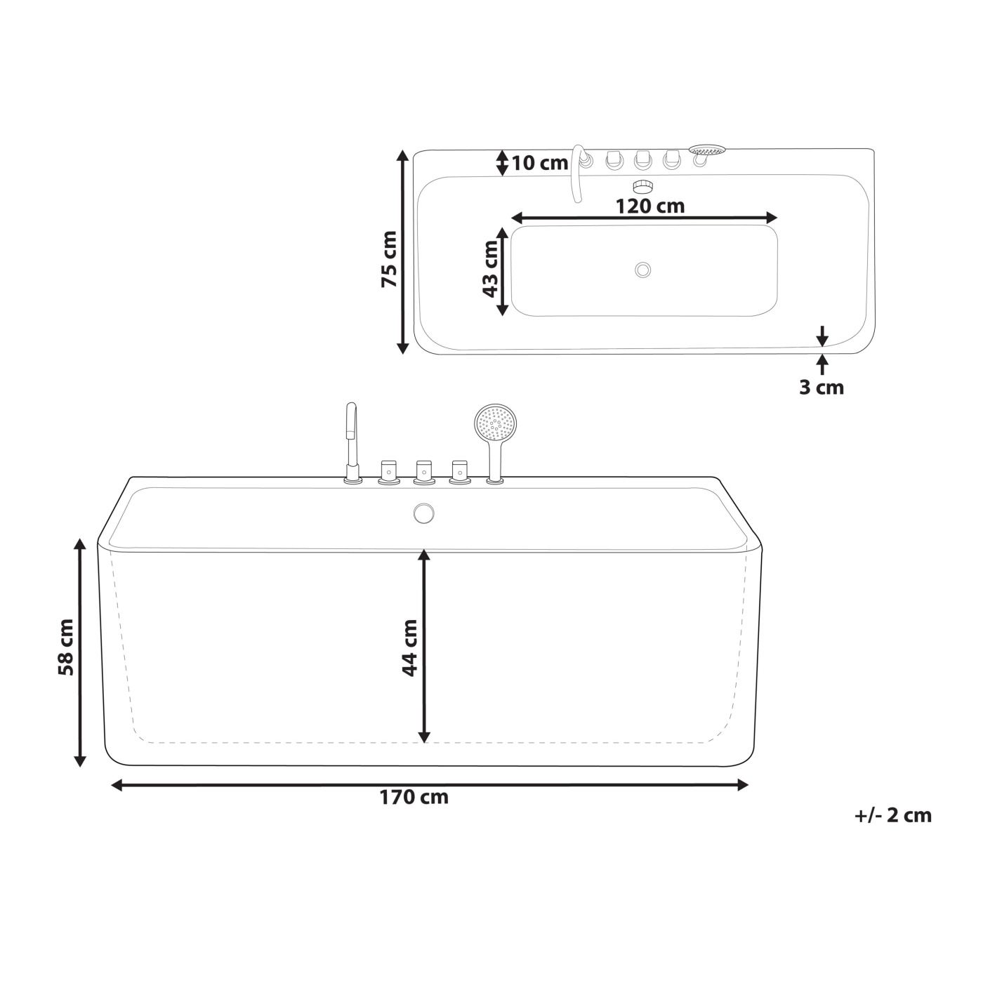 Fürdőkád QUATRE 170 x 75 cm Fehér - 3