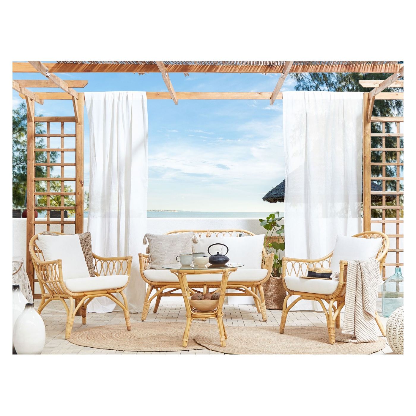 Kerti ülőgarnitúra asztallal 4 személyes SIBARI Rattan Természetes - 1