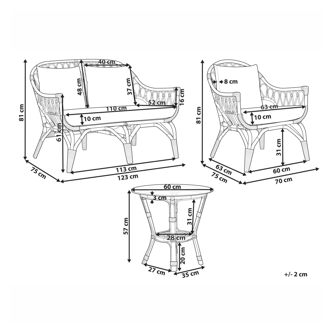 Kerti ülőgarnitúra asztallal 4 személyes SIBARI Rattan Természetes - 3