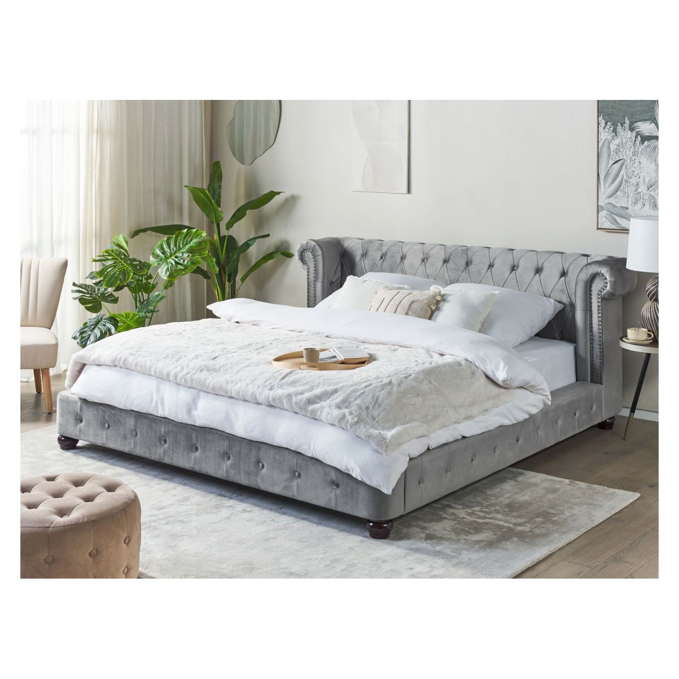 Ágy Bársony CAVAILLON 180 x 200 cm Világosszürke - 1