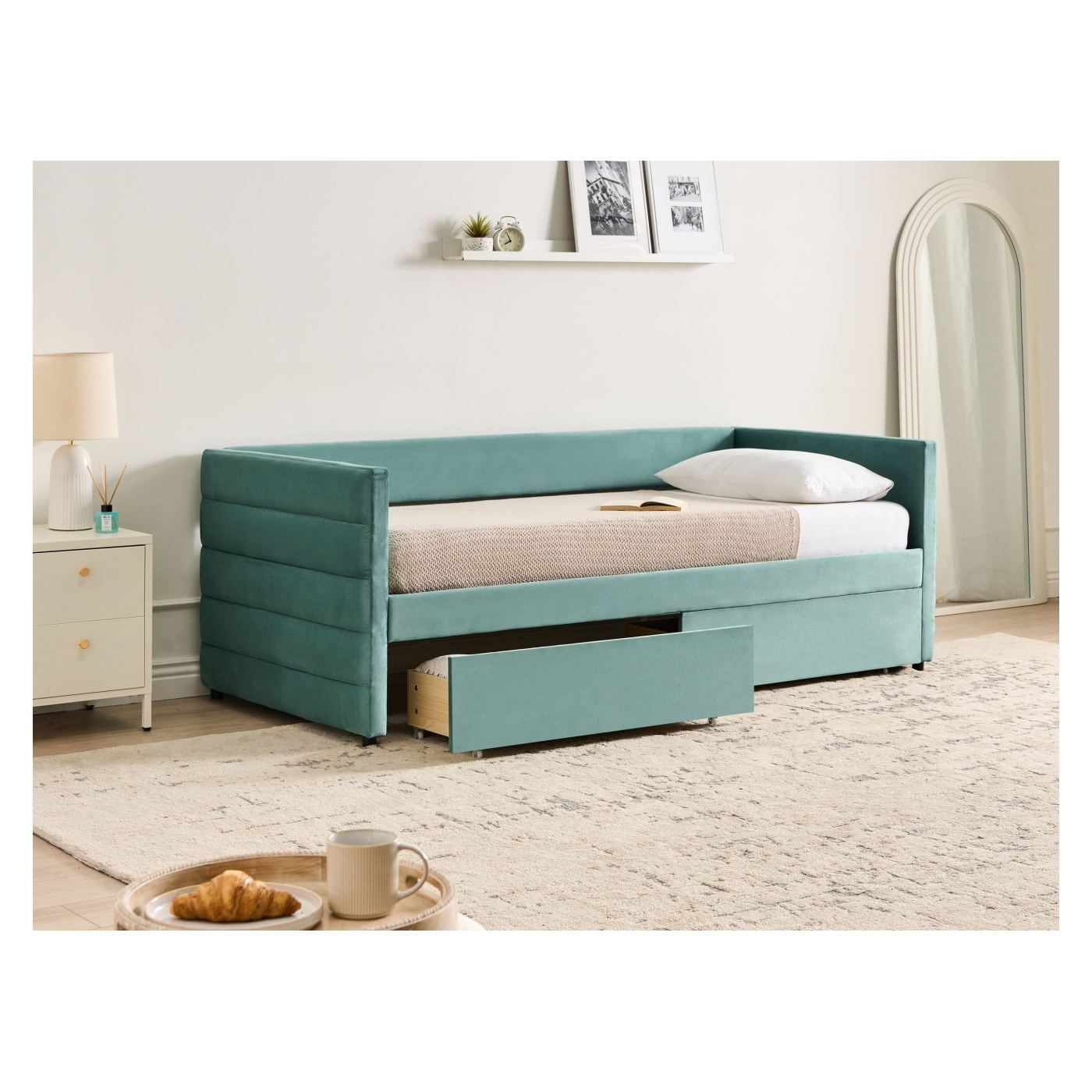 Ágyneműtartós heverő Bársony MARRAY 90 x 200 cm Mentazöld - 1