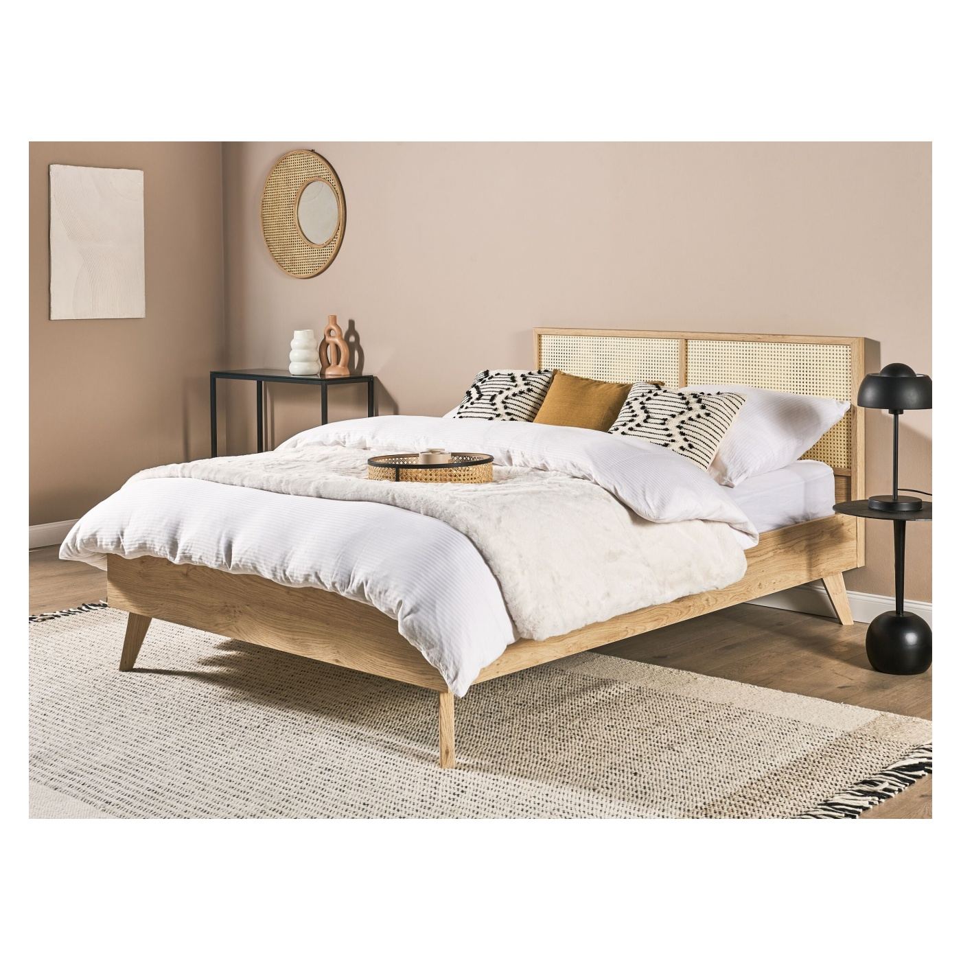 Ágy Rattan MONPAZIER 140 x 200 cm Világosbarna - 1