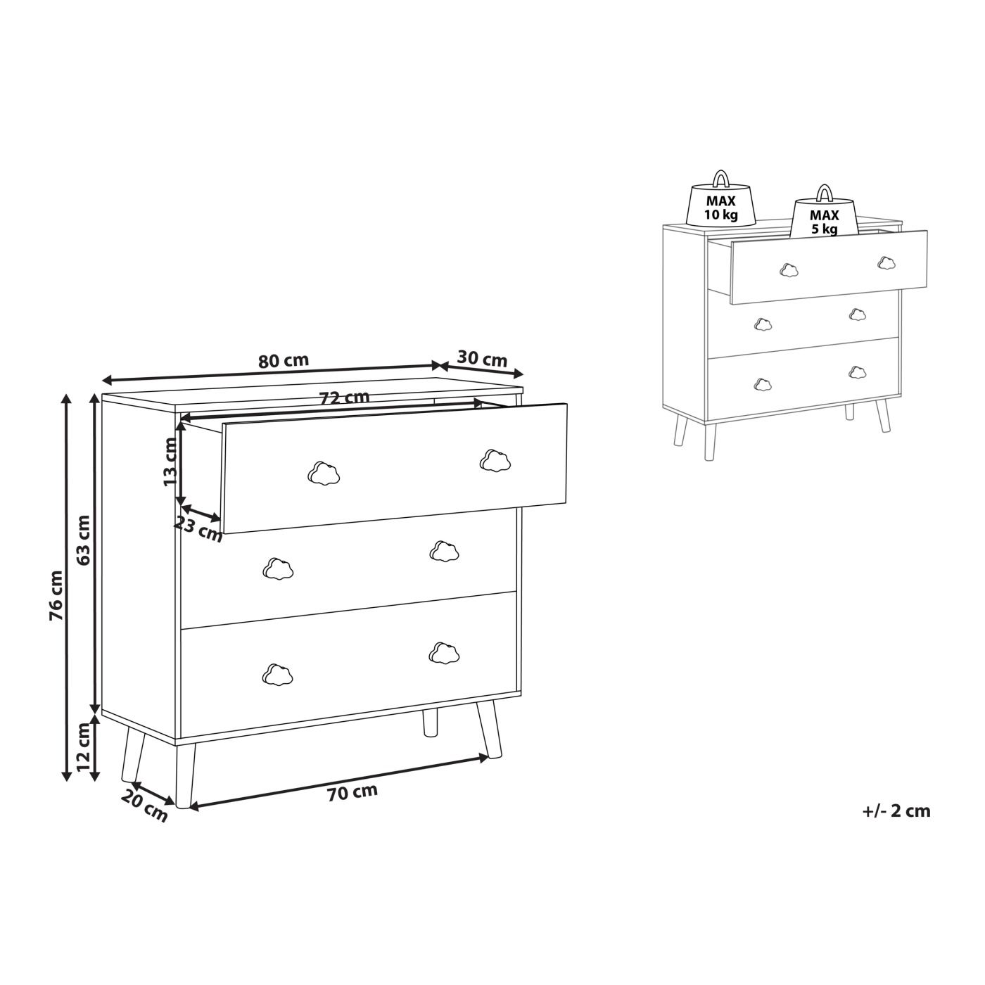 Háromfiókos komód CLOUDY Fehér - 3