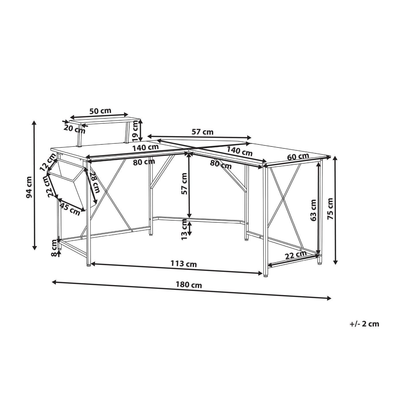 Sarok íróasztal TACONY Fekete 180 cm 140 cm Ágyneműtartóval - 3