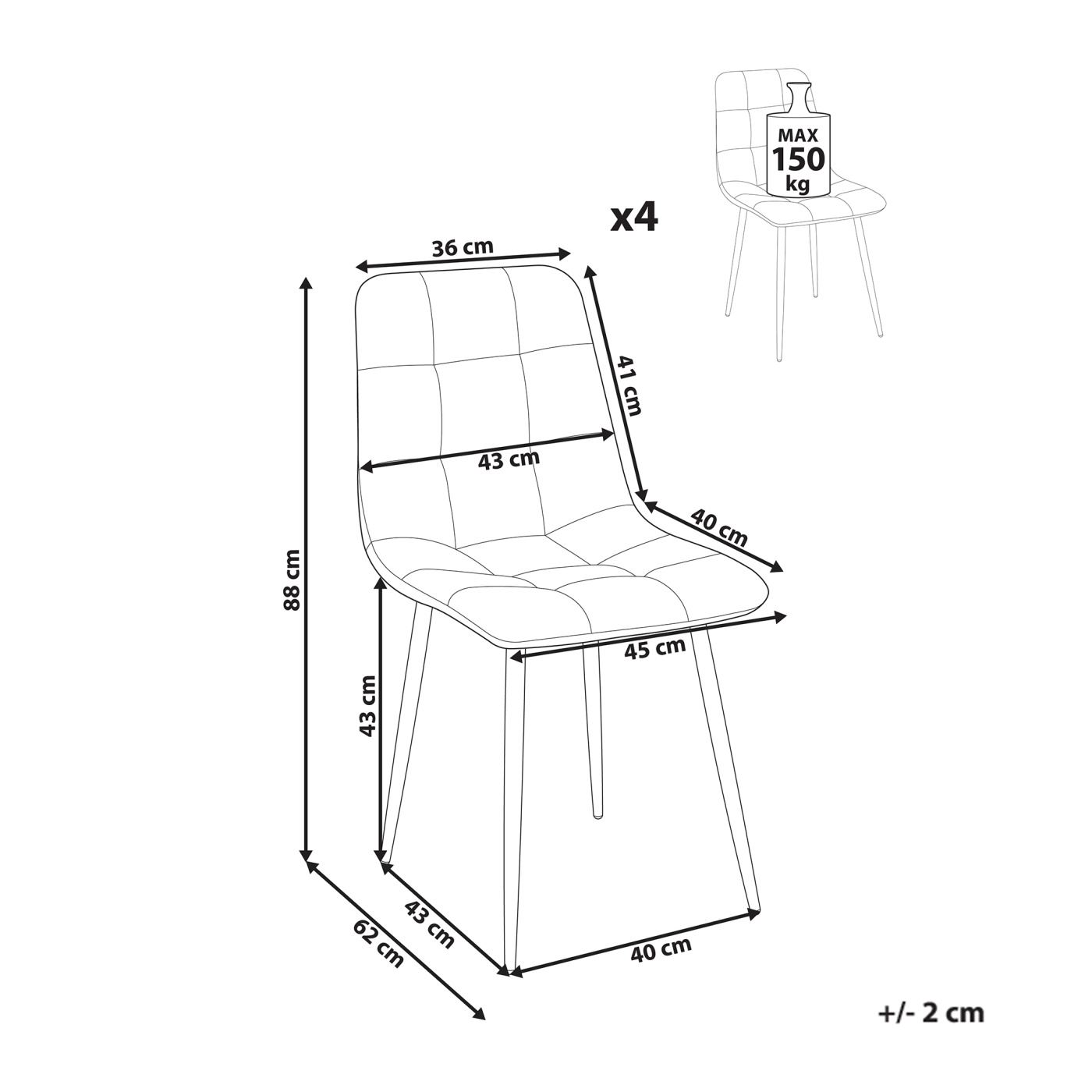 Étkezőszék négydarabos szettben POWELL Bársony Narancssárga - 3