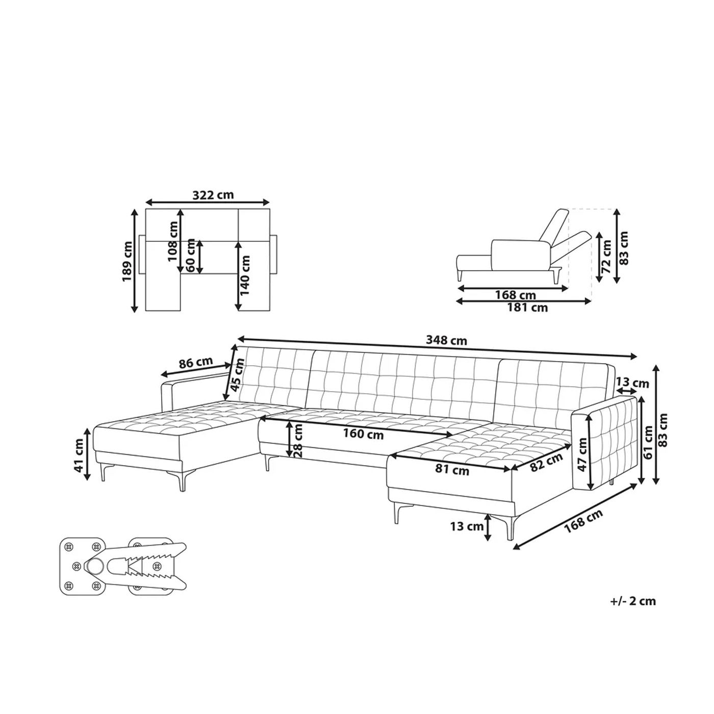 Moduláris U alakú kanapéágy 5 személyes ABERDEEN Tópszín - 3