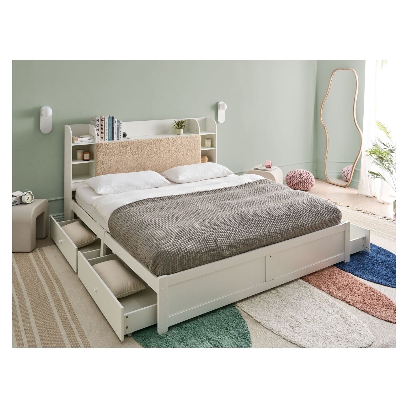 Ágy fiókokkal BIZOU 180 x 200 cm Fehér - 1