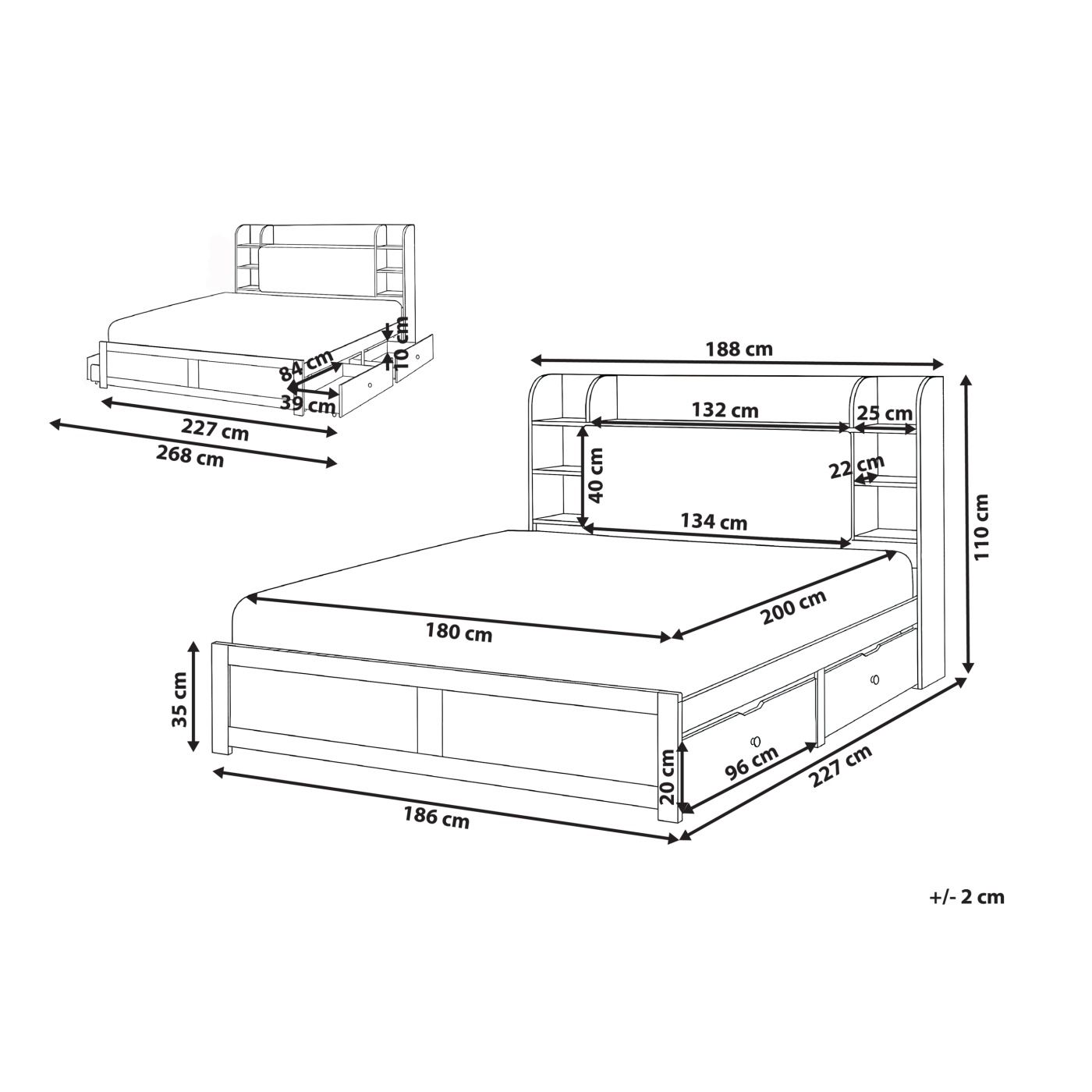Ágy fiókokkal BIZOU 180 x 200 cm Fehér - 3