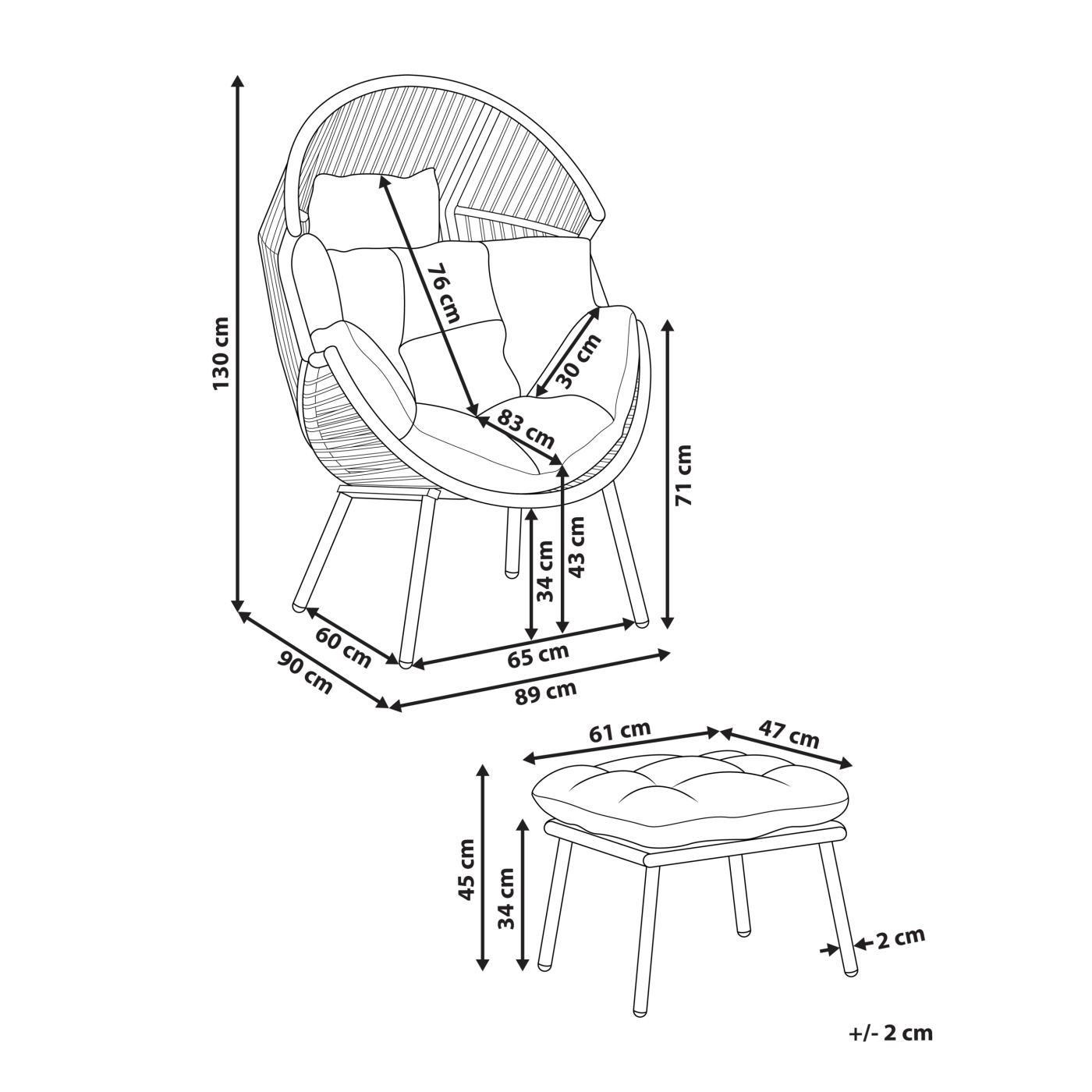 Natúr műrattan kerti szék lábtartóval MURANO - 3